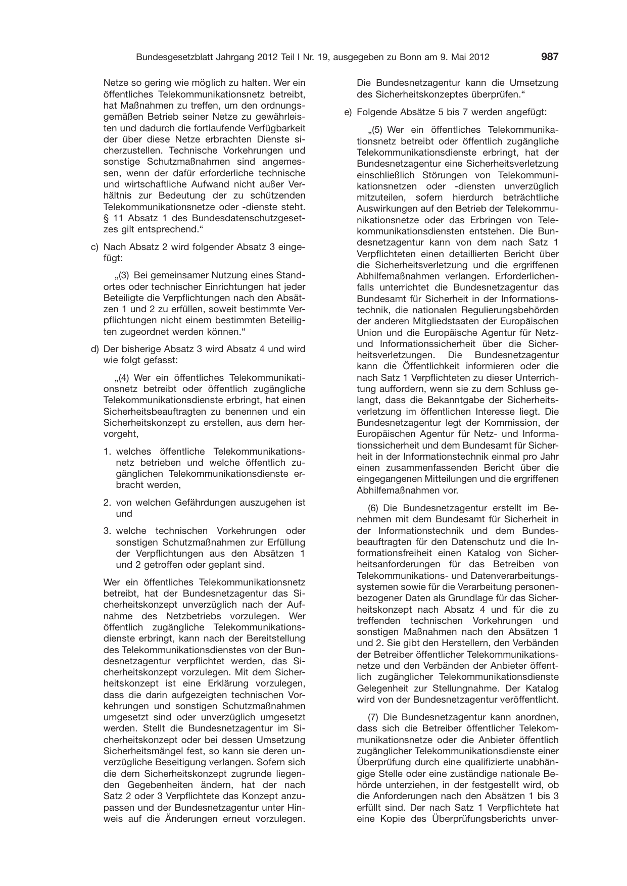 BGBl. 2012, Seite 987 — Originalseite als Abbildung