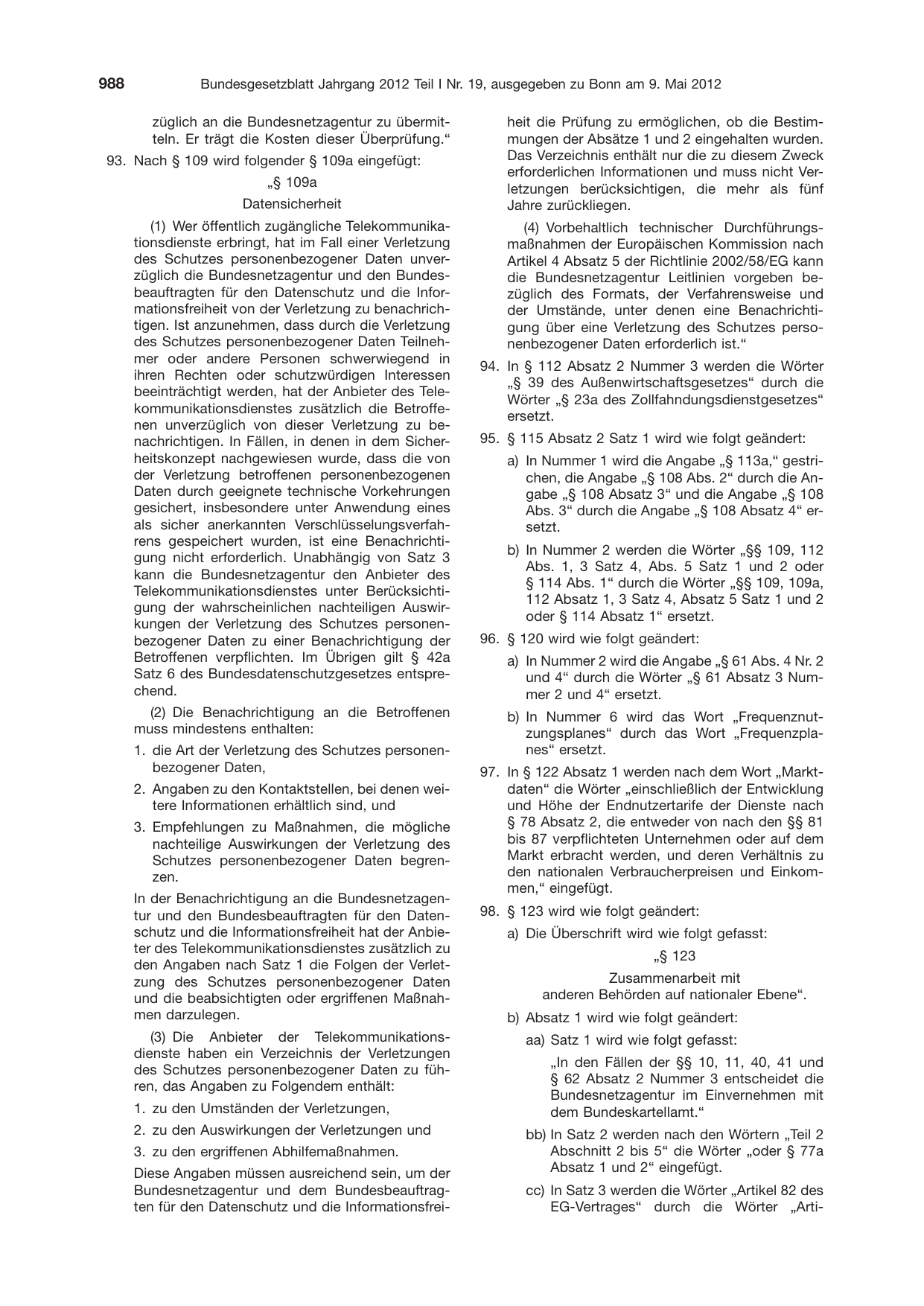 BGBl. 2012, Seite 988 — Originalseite als Abbildung