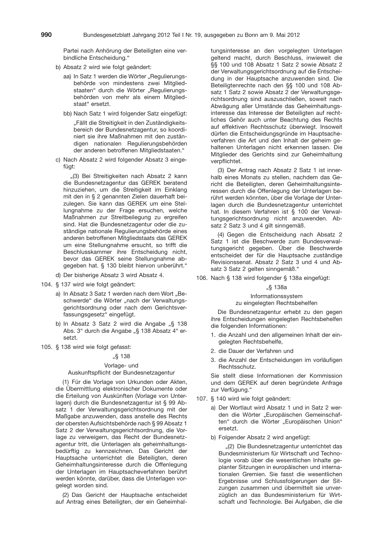 BGBl. 2012, Seite 990 — Originalseite als Abbildung