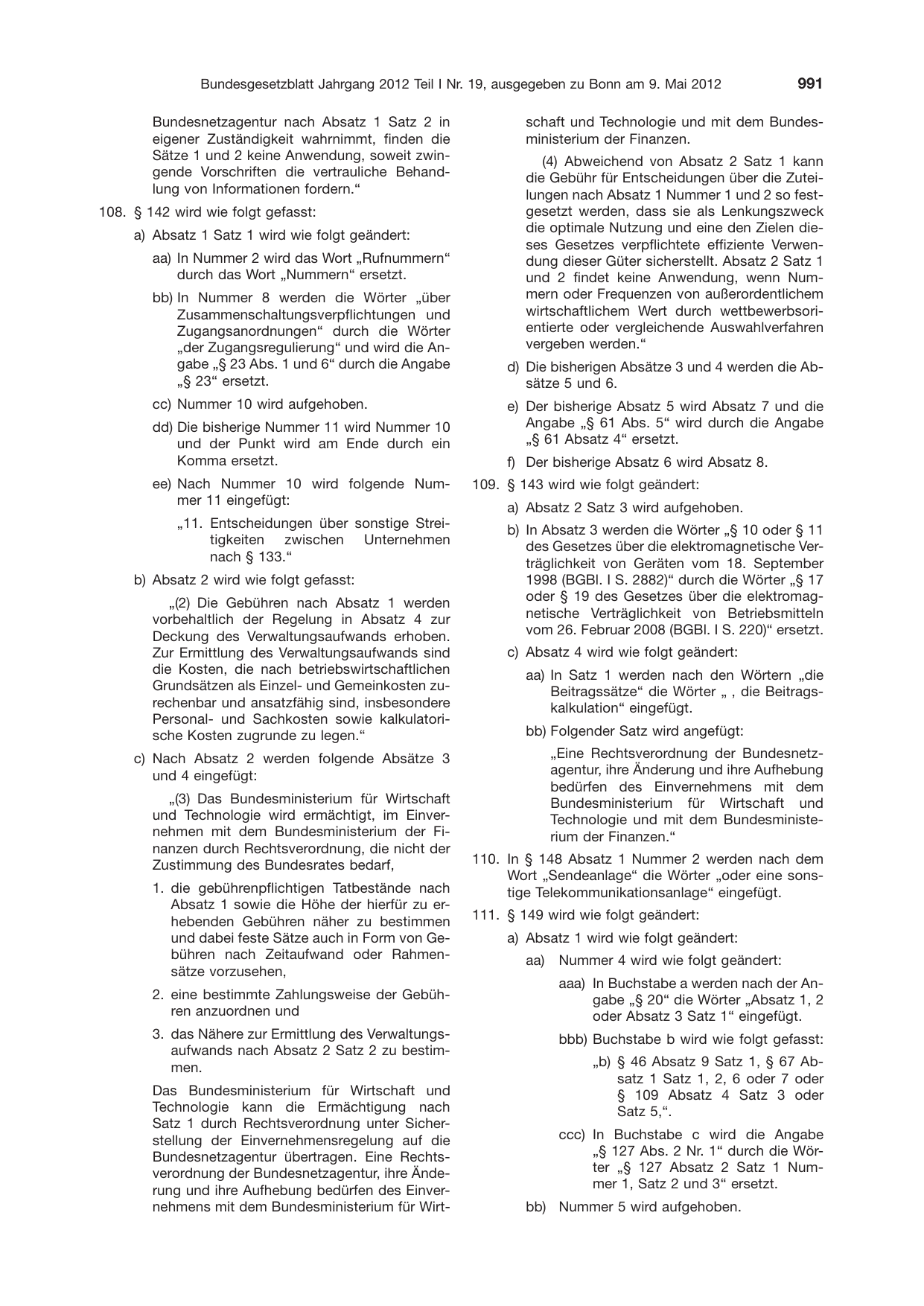 BGBl. 2012, Seite 991 — Originalseite als Abbildung