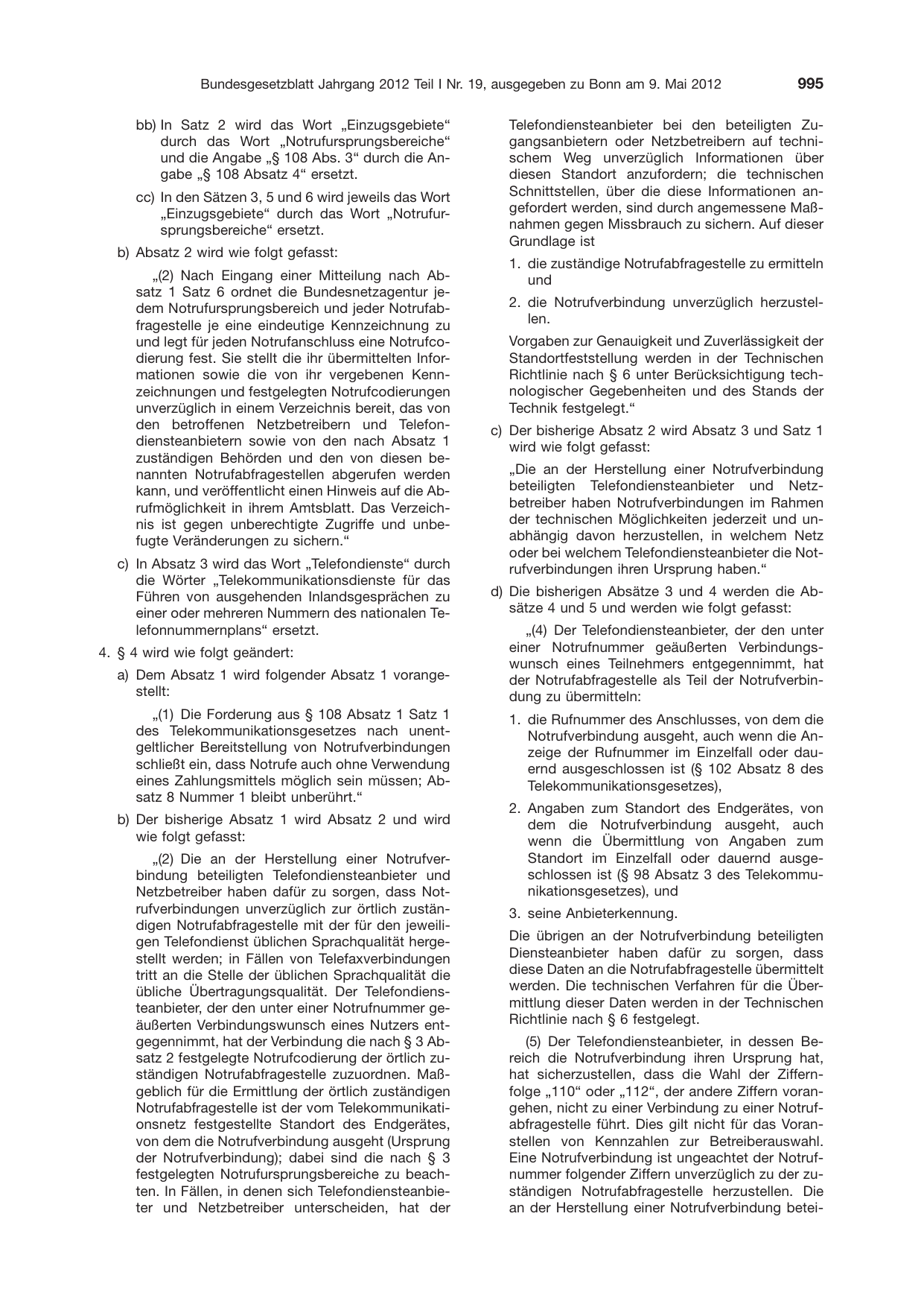 BGBl. 2012, Seite 995 — Originalseite als Abbildung