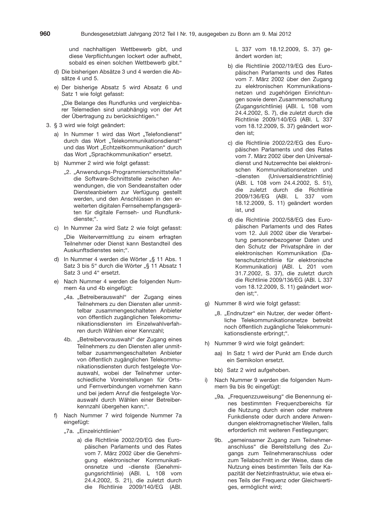 BGBl. 2012, Seite 960 — Originalseite als Abbildung