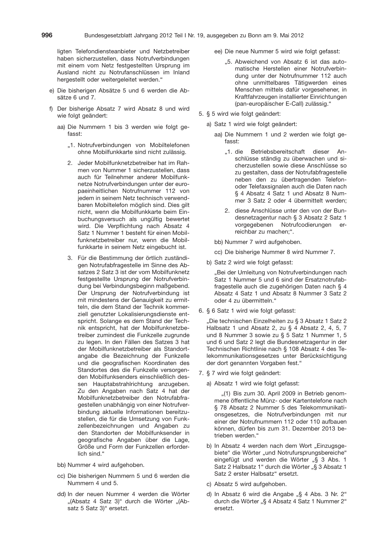 BGBl. 2012, Seite 996 — Originalseite als Abbildung