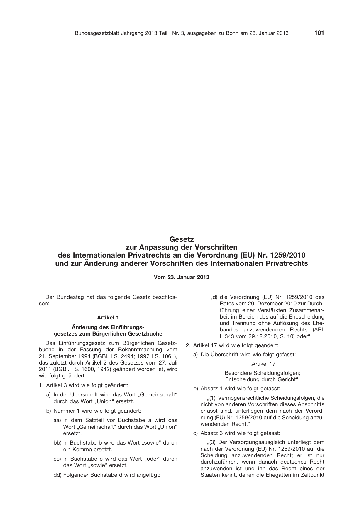 BGBl. 2013, Seite 101 — Originalseite als Abbildung