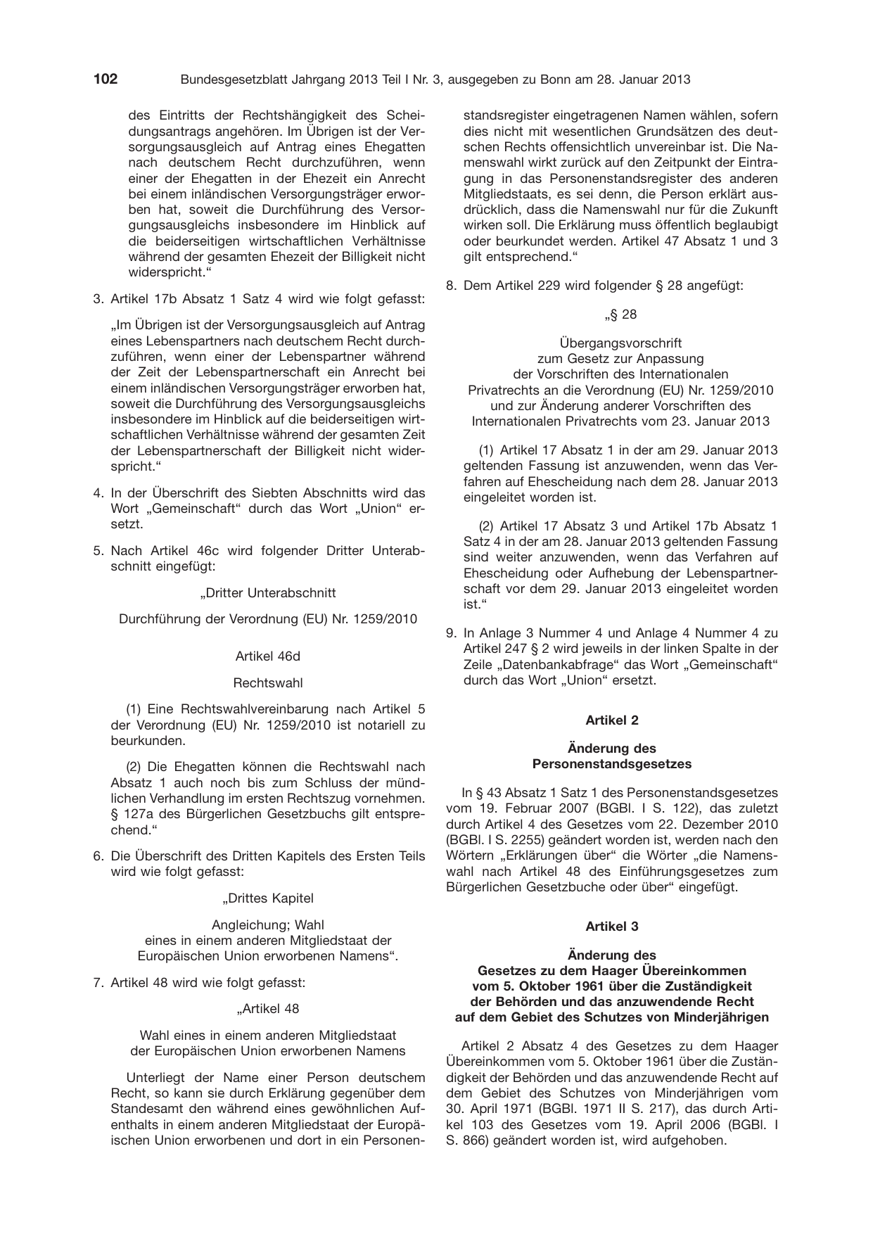 BGBl. 2013, Seite 102 — Originalseite als Abbildung