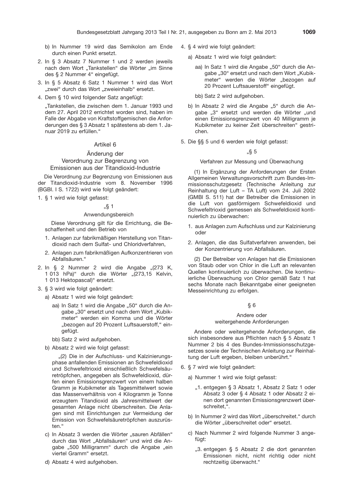 BGBl. 2013, Seite 1069 — Originalseite als Abbildung