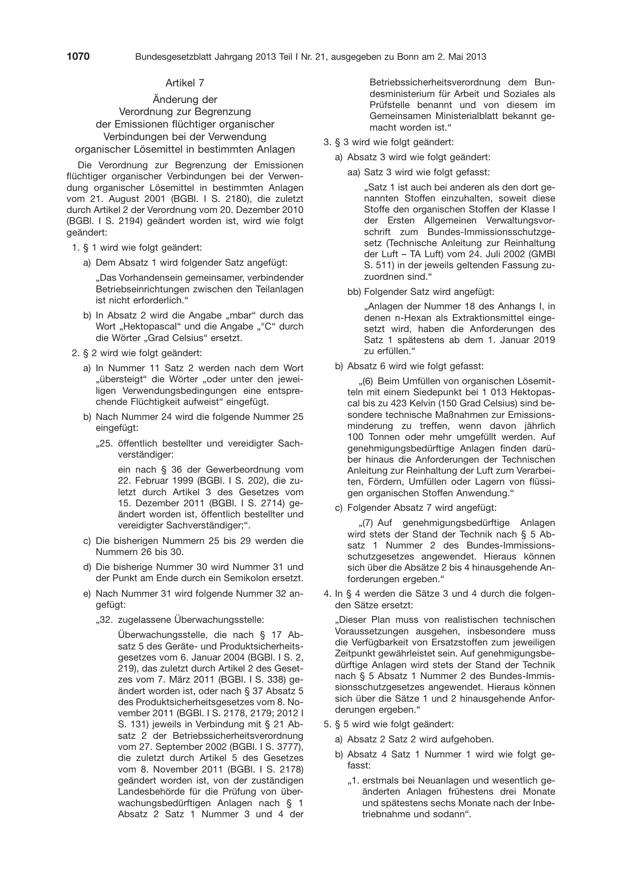 BGBl. 2013, Seite 1070 — Originalseite als Abbildung