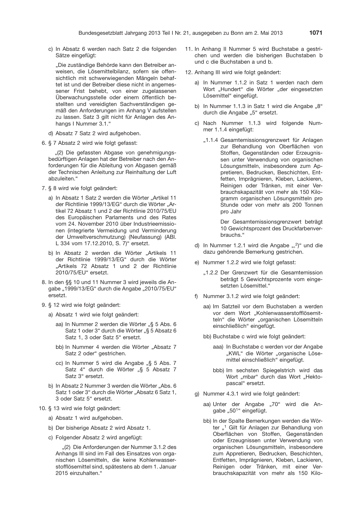 BGBl. 2013, Seite 1071 — Originalseite als Abbildung