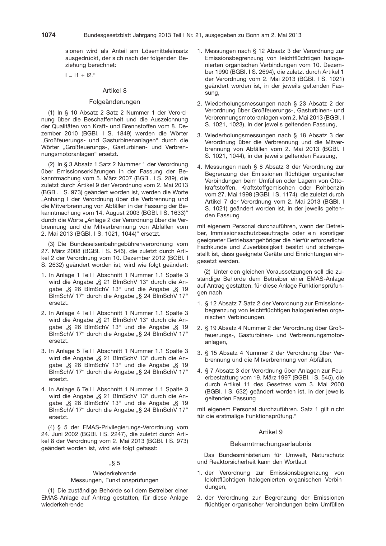 BGBl. 2013, Seite 1074 — Originalseite als Abbildung