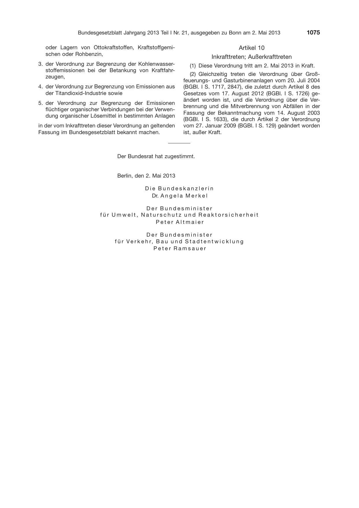 BGBl. 2013, Seite 1075 — Originalseite als Abbildung