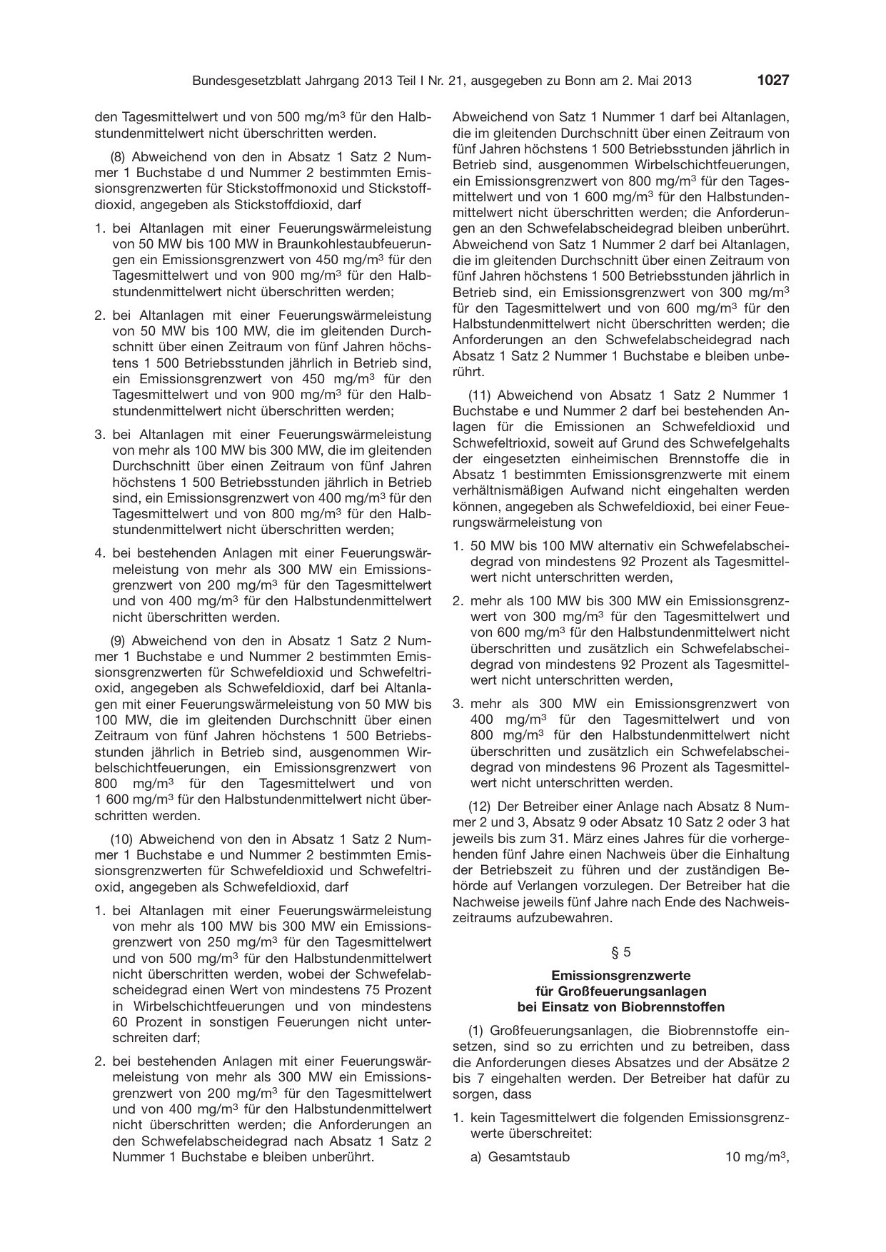 BGBl. 2013, Seite 1027 — Originalseite als Abbildung