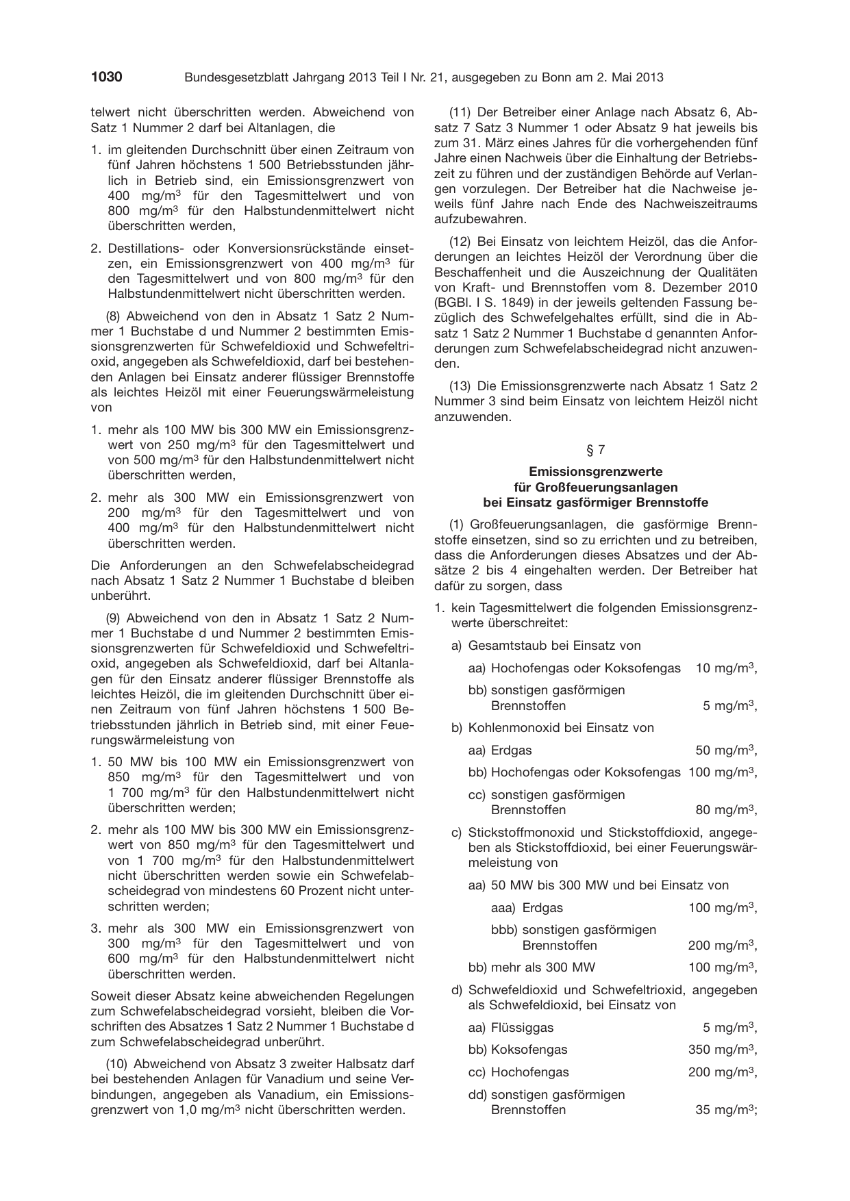BGBl. 2013, Seite 1030 — Originalseite als Abbildung