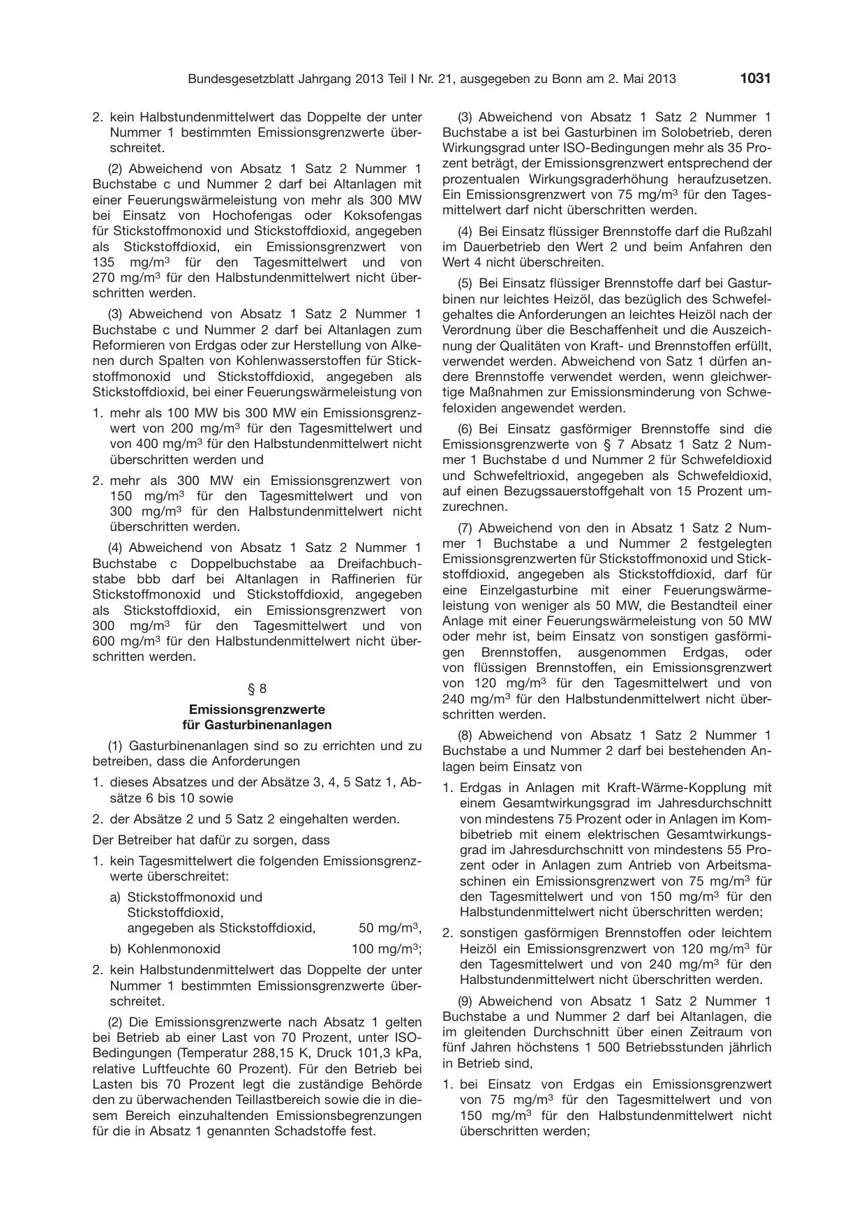 BGBl. 2013, Seite 1031 — Originalseite als Abbildung