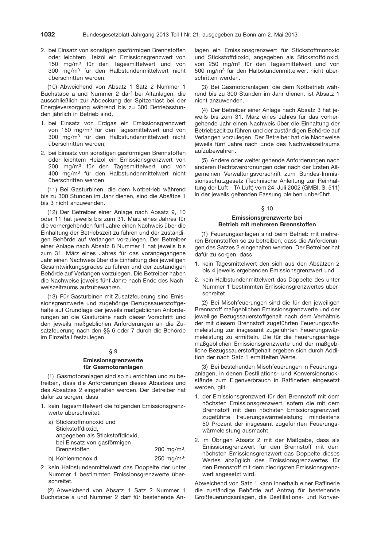 BGBl. 2013, Seite 1032 — Originalseite als Abbildung