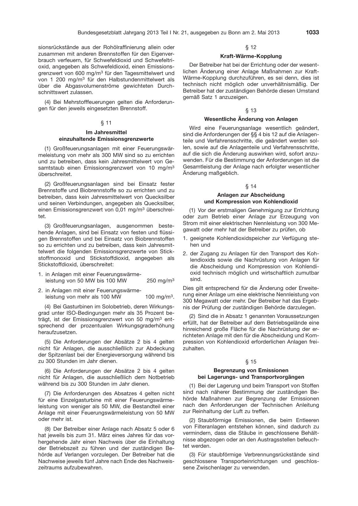 BGBl. 2013, Seite 1033 — Originalseite als Abbildung