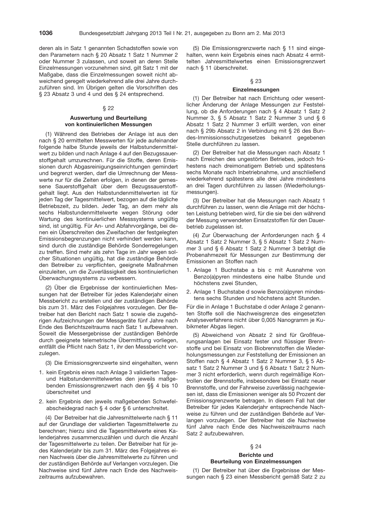 BGBl. 2013, Seite 1036 — Originalseite als Abbildung