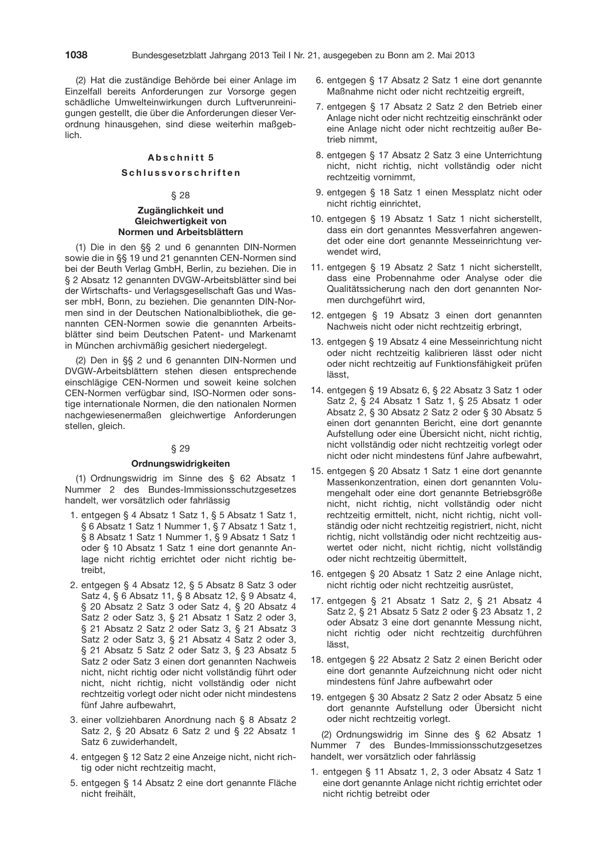 BGBl. 2013, Seite 1038 — Originalseite als Abbildung