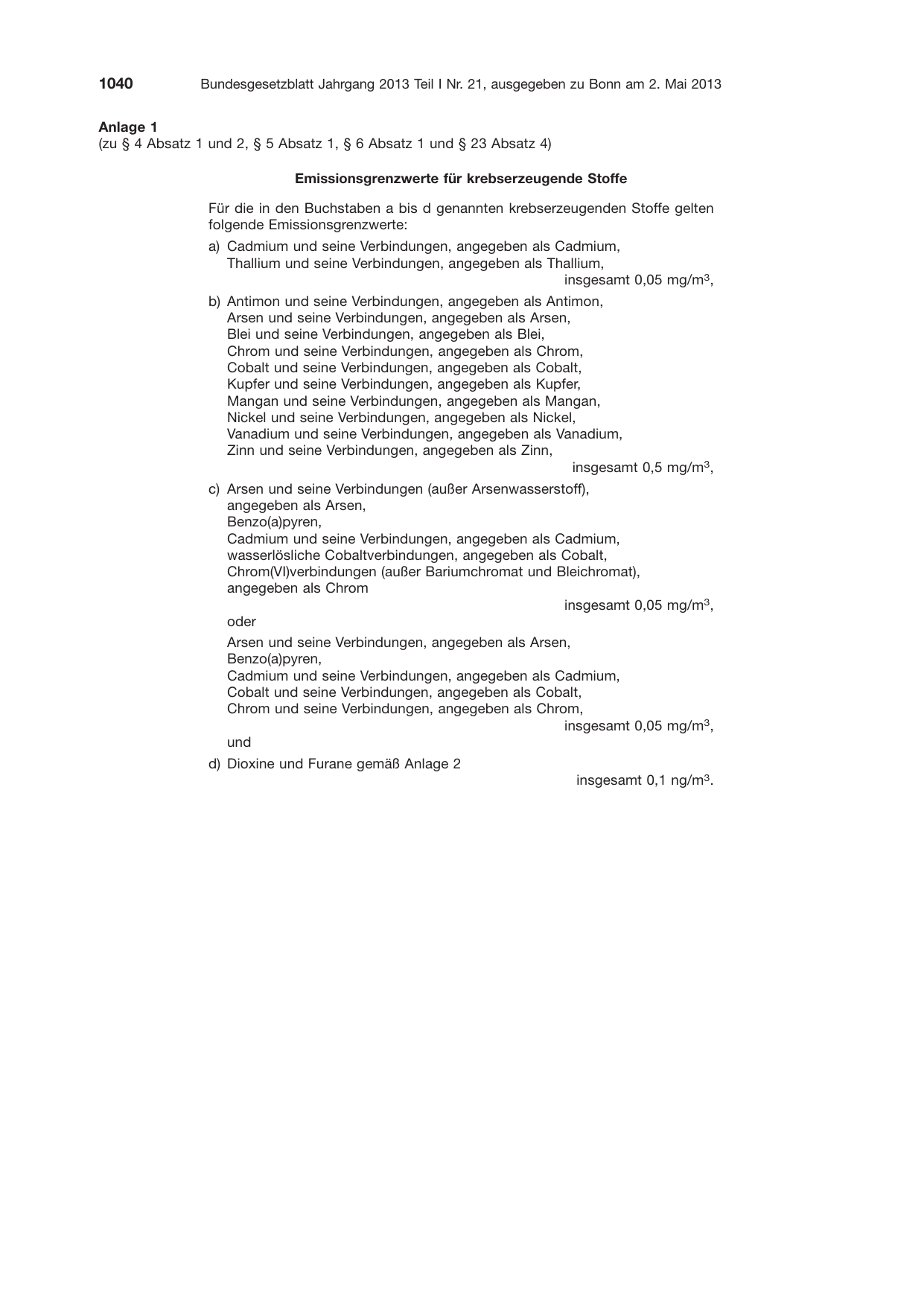 BGBl. 2013, Seite 1040 — Originalseite als Abbildung