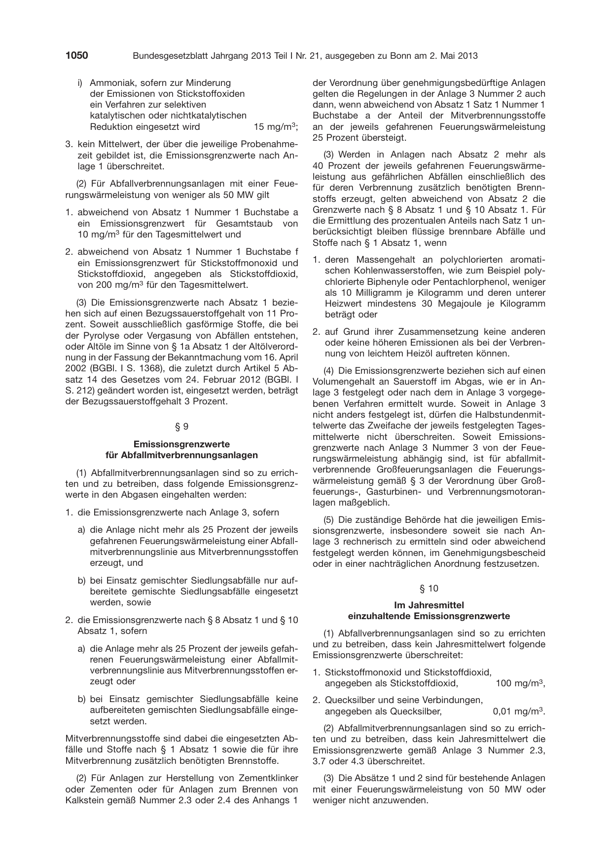 BGBl. 2013, Seite 1050 — Originalseite als Abbildung