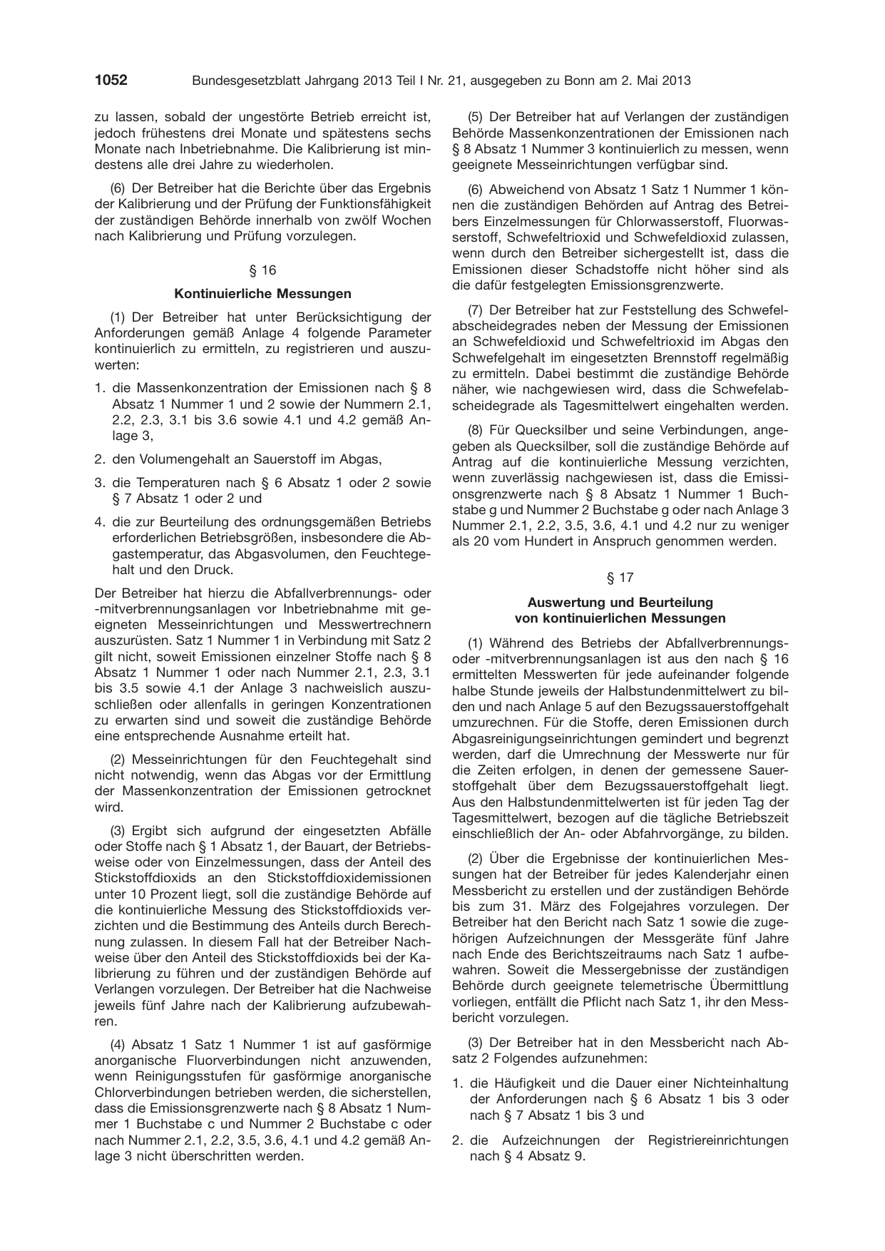 BGBl. 2013, Seite 1052 — Originalseite als Abbildung