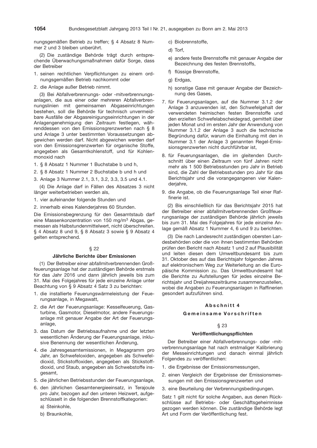 BGBl. 2013, Seite 1054 — Originalseite als Abbildung