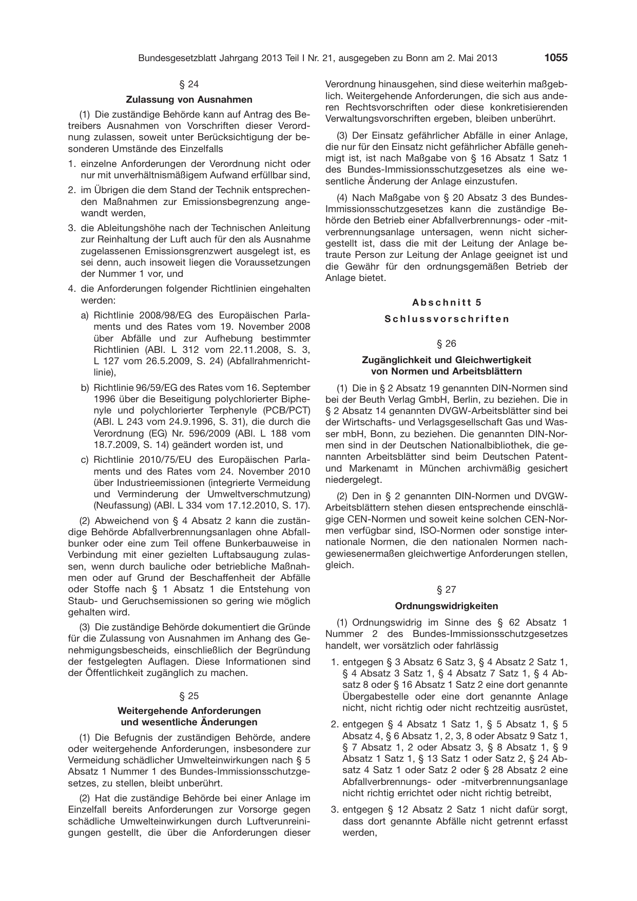 BGBl. 2013, Seite 1055 — Originalseite als Abbildung