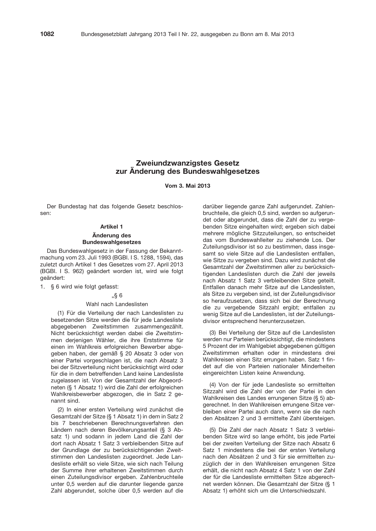 BGBl. 2013, Seite 1082 — Originalseite als Abbildung