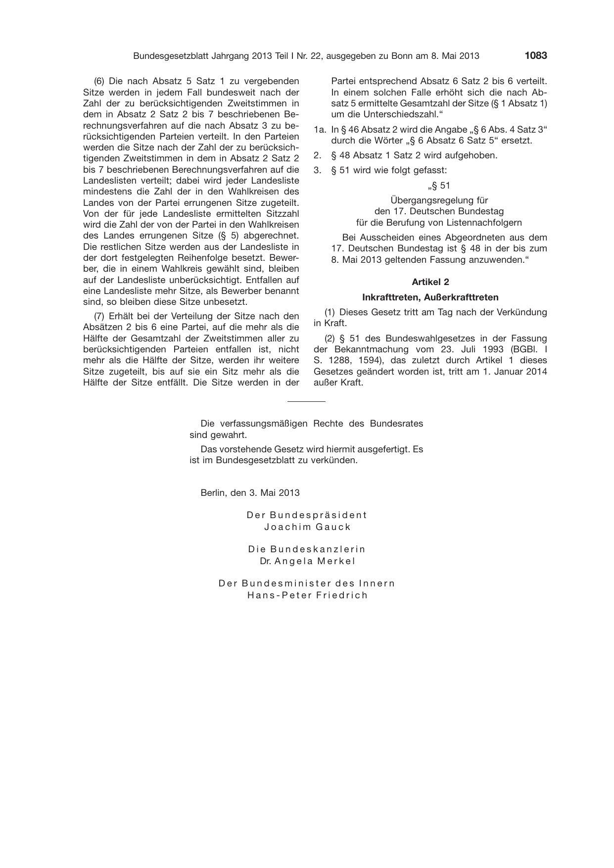 BGBl. 2013, Seite 1083 — Originalseite als Abbildung