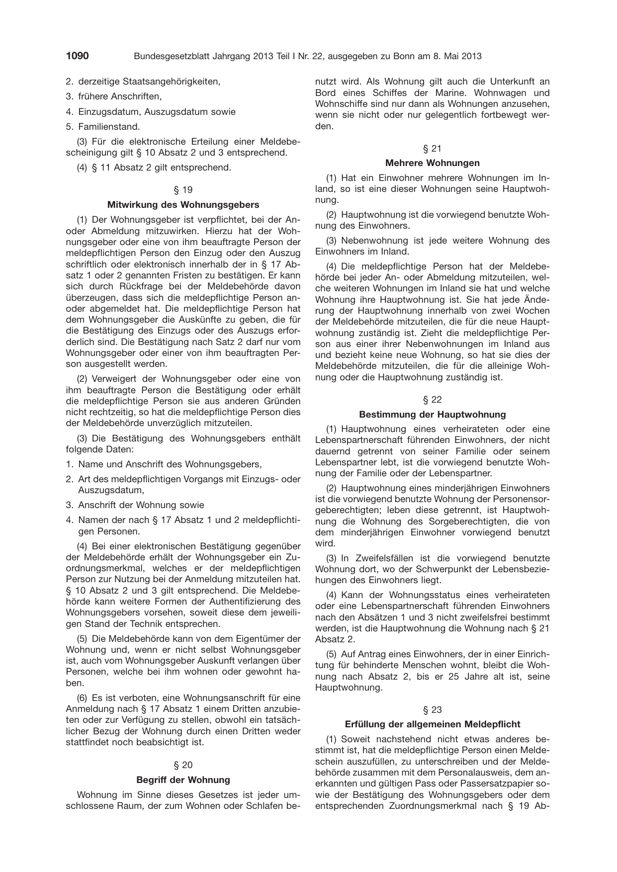 BGBl. 2013, Seite 1090 — Originalseite als Abbildung