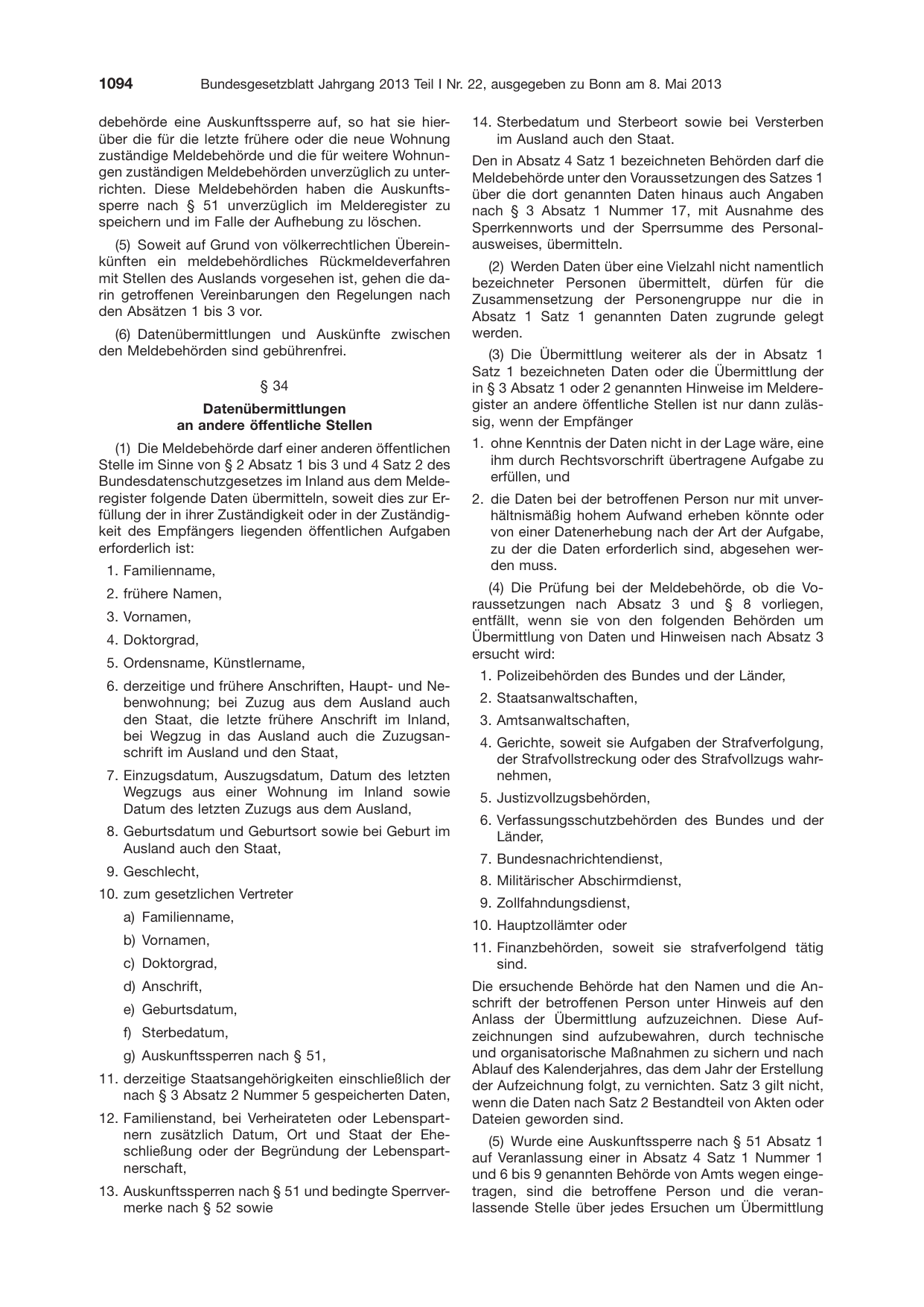 BGBl. 2013, Seite 1094 — Originalseite als Abbildung