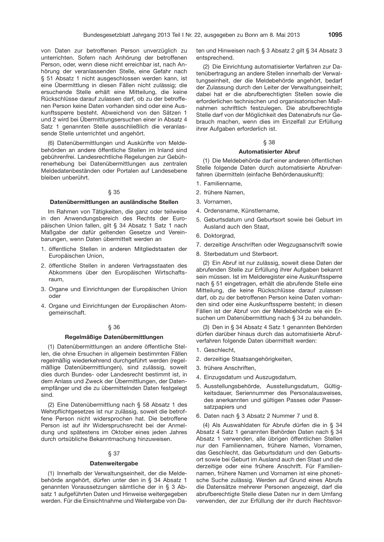 BGBl. 2013, Seite 1095 — Originalseite als Abbildung