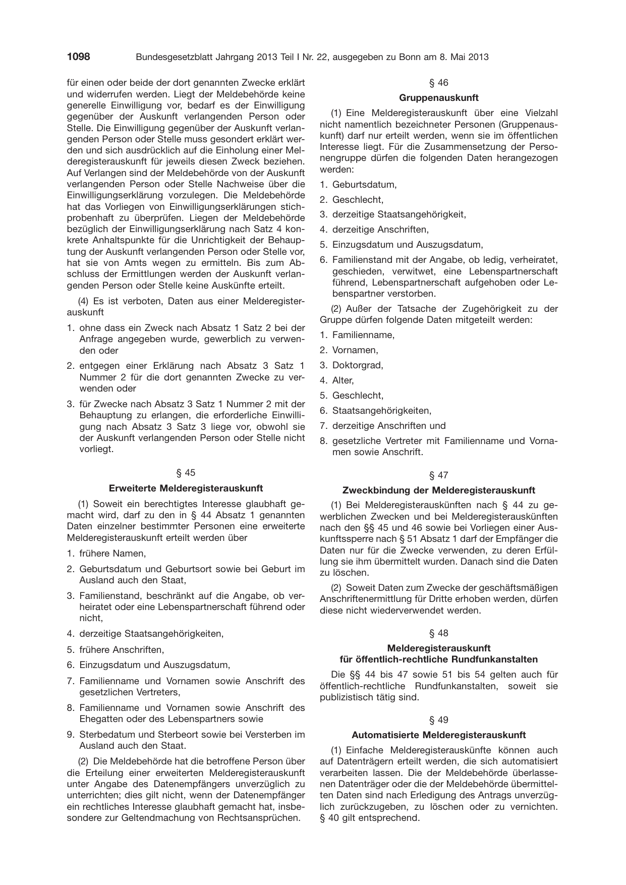 BGBl. 2013, Seite 1098 — Originalseite als Abbildung