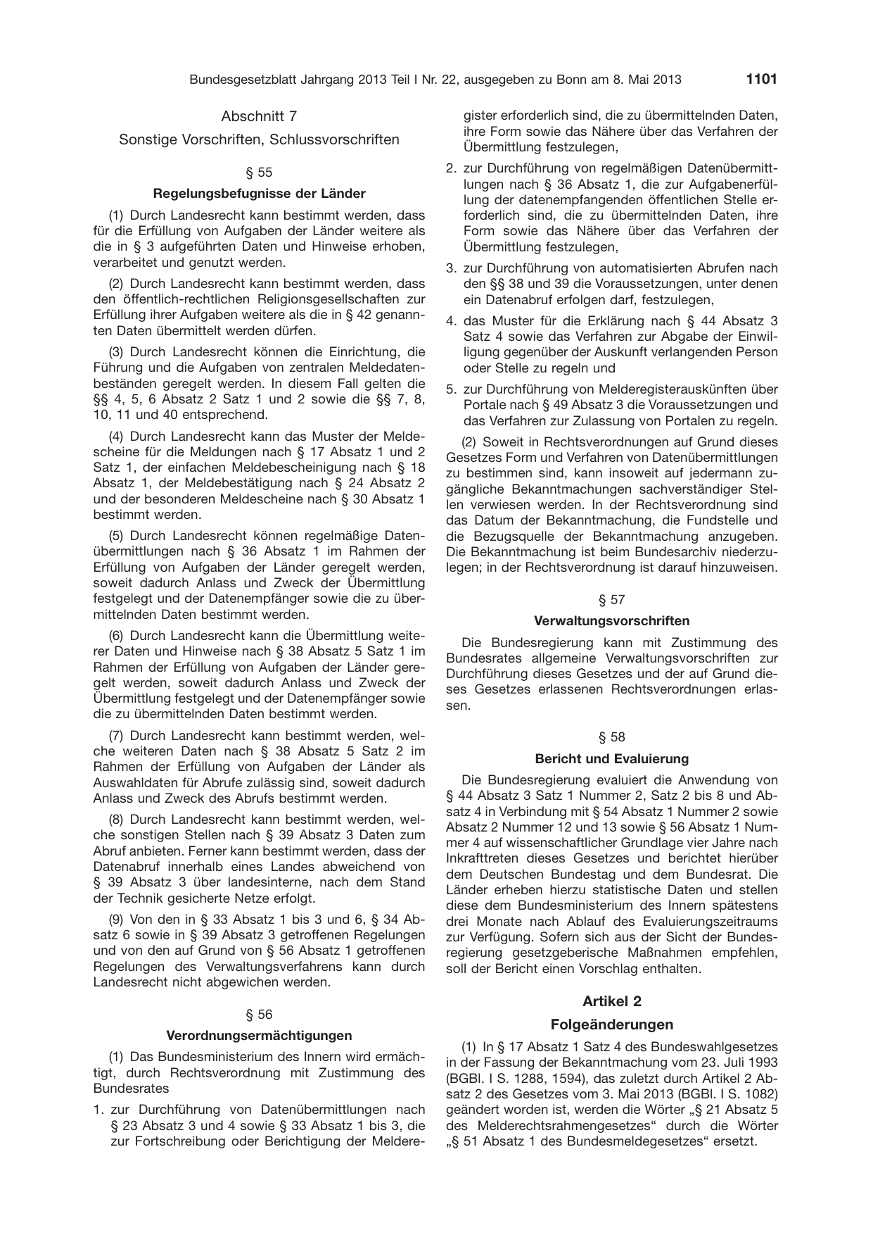BGBl. 2013, Seite 1101 — Originalseite als Abbildung