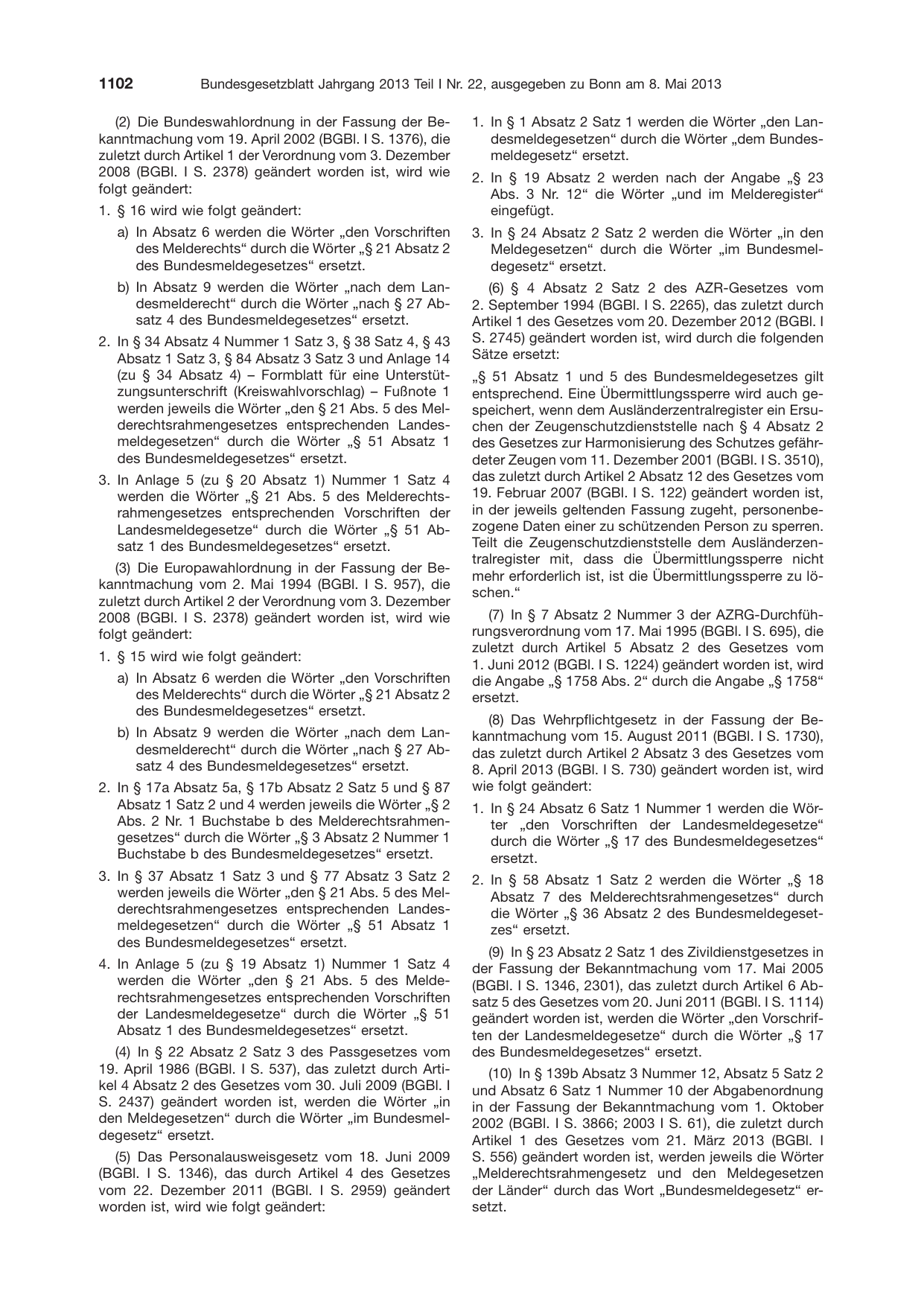 BGBl. 2013, Seite 1102 — Originalseite als Abbildung