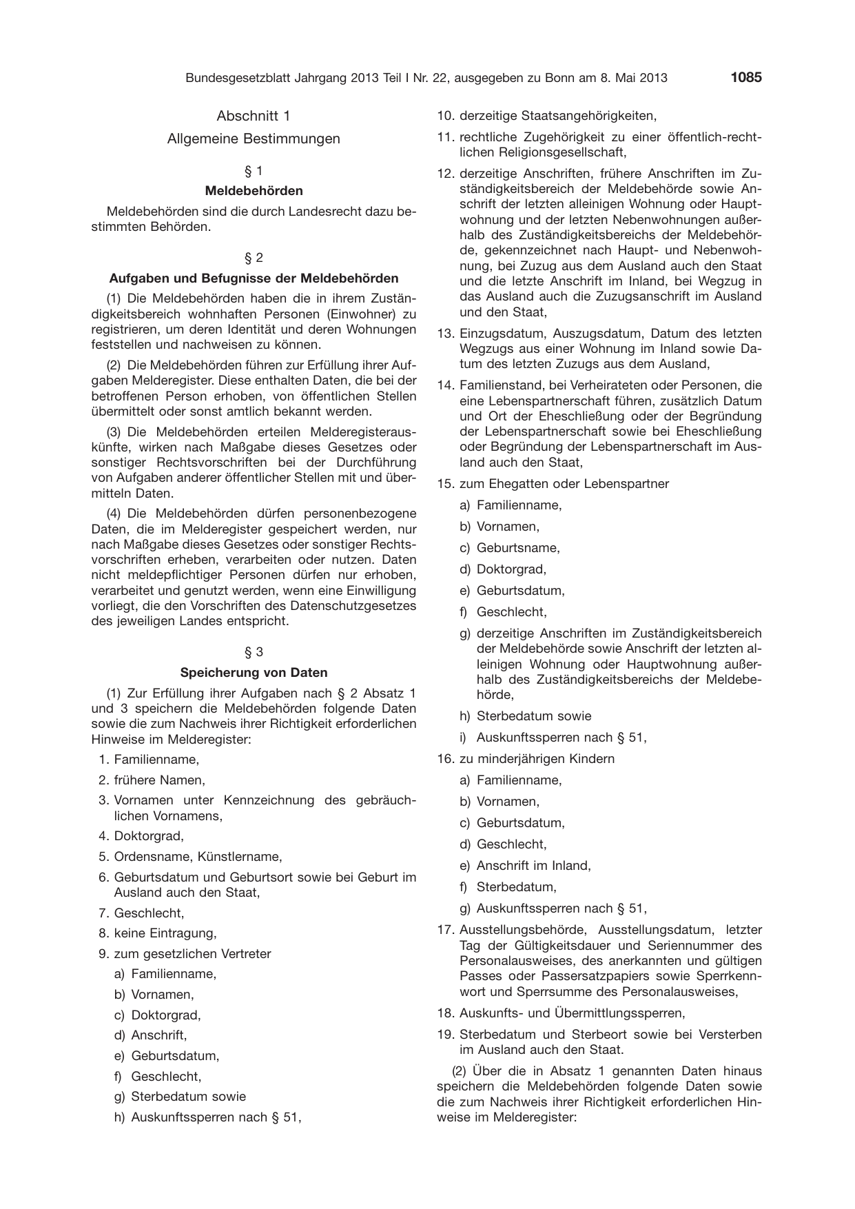 BGBl. 2013, Seite 1085 — Originalseite als Abbildung