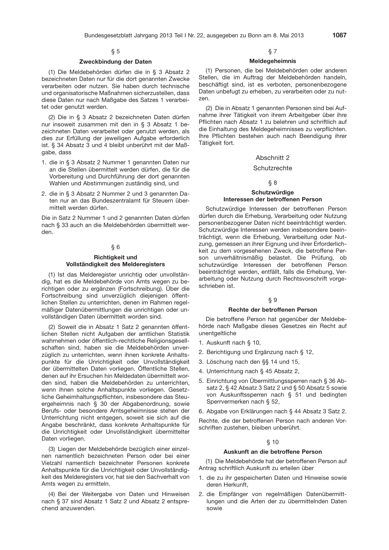 BGBl. 2013, Seite 1087 — Originalseite als Abbildung