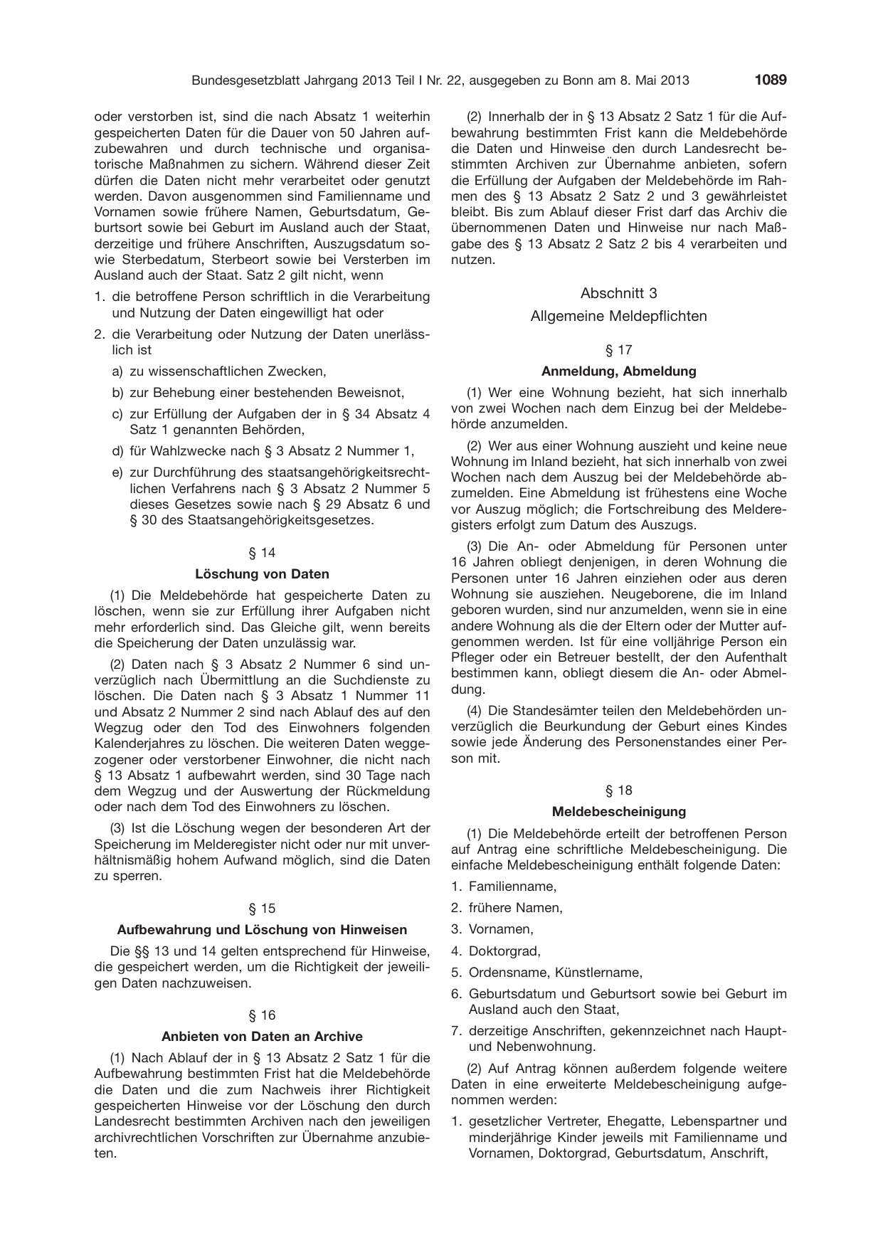 BGBl. 2013, Seite 1089 — Originalseite als Abbildung