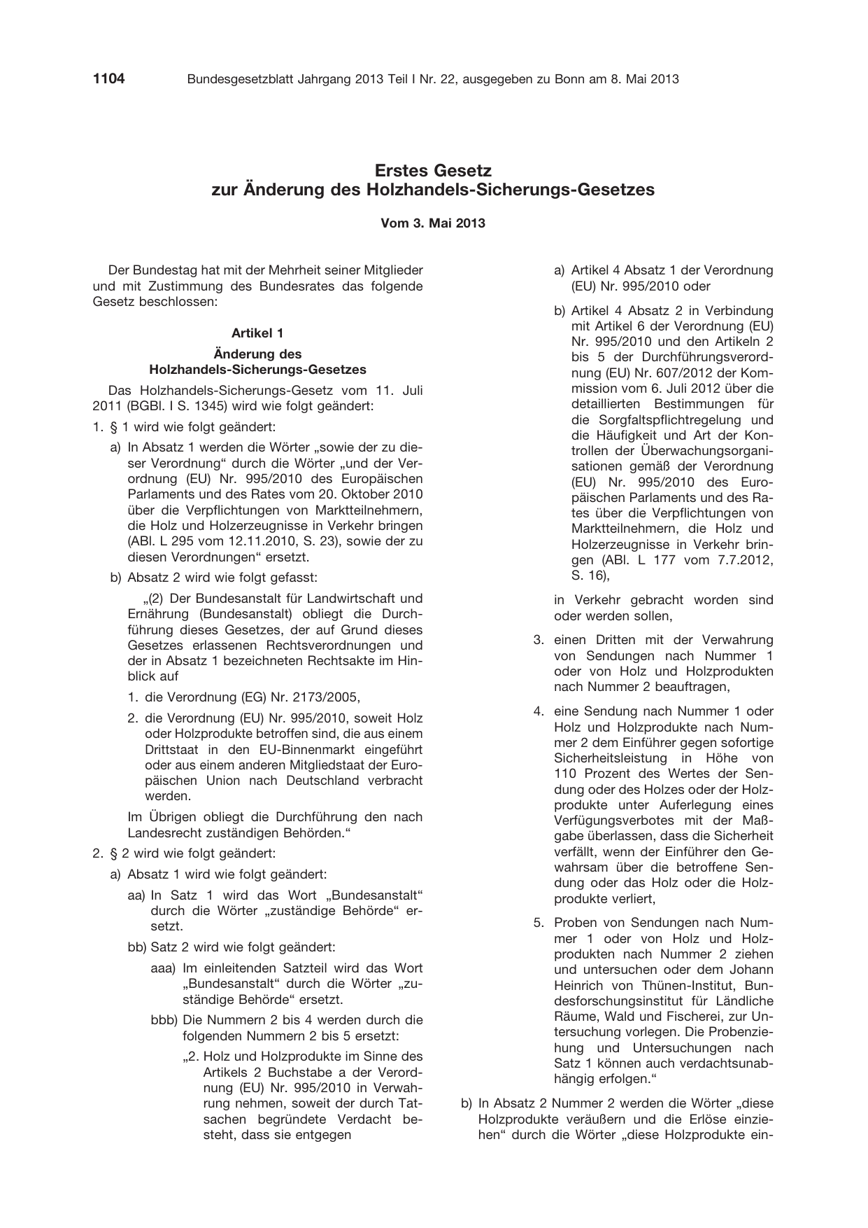 BGBl. 2013, Seite 1104 — Originalseite als Abbildung