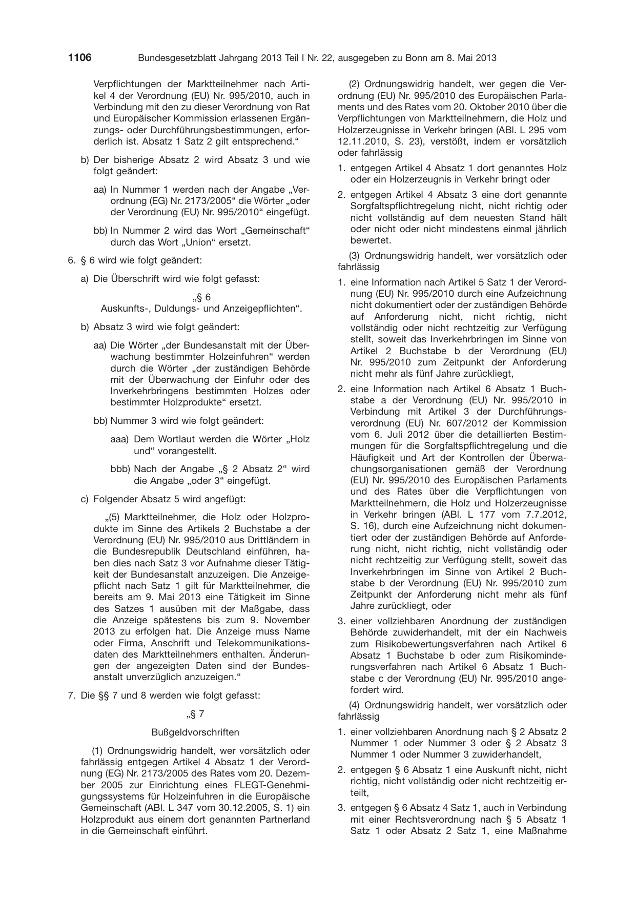 BGBl. 2013, Seite 1106 — Originalseite als Abbildung