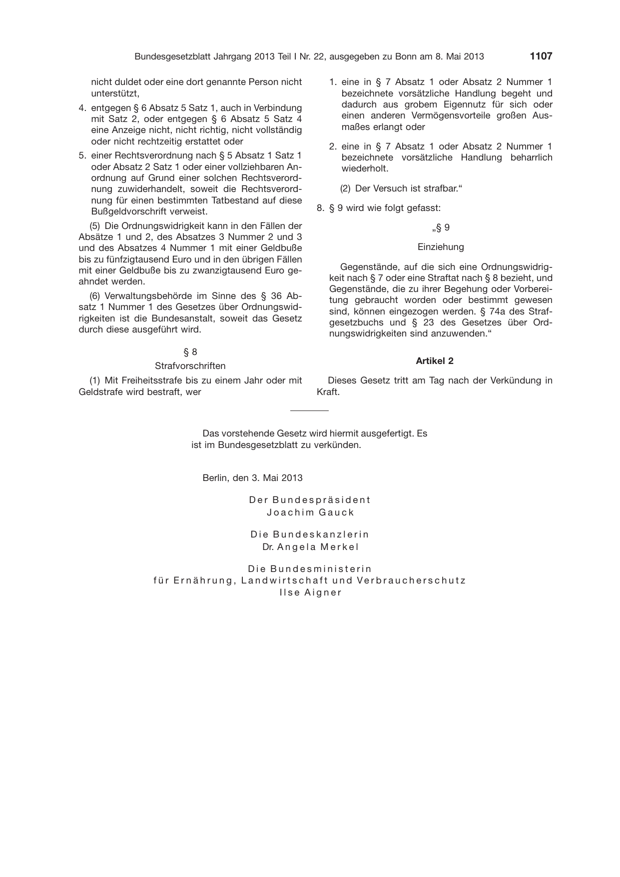 BGBl. 2013, Seite 1107 — Originalseite als Abbildung