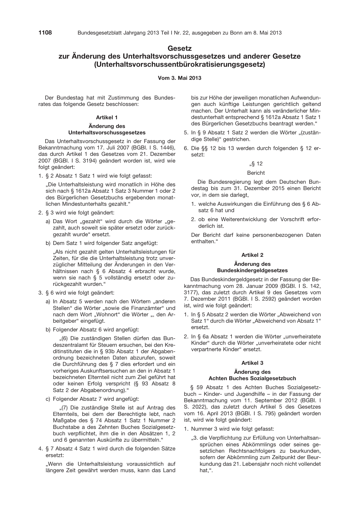BGBl. 2013, Seite 1108 — Originalseite als Abbildung