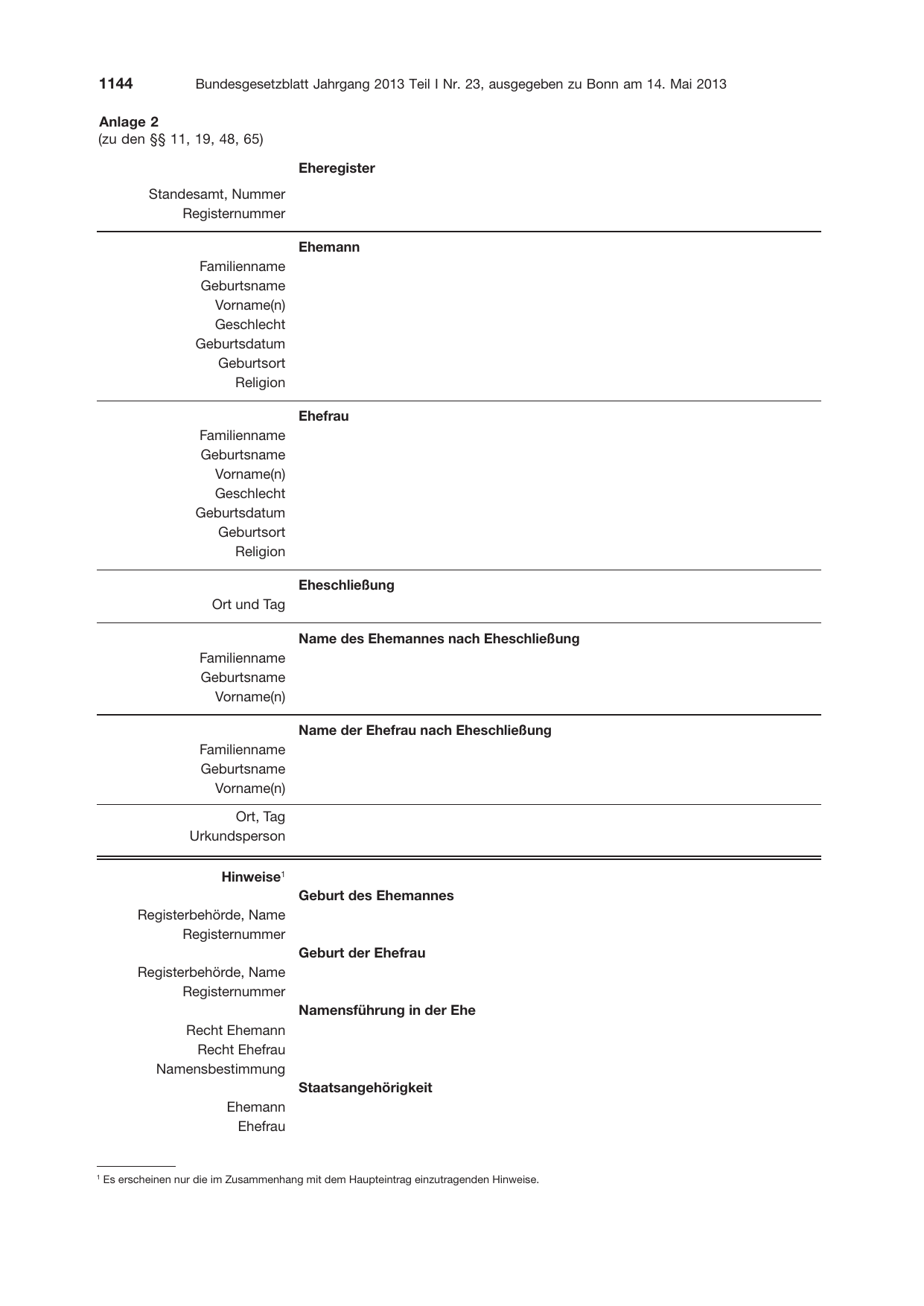 BGBl. 2013, Seite 1144 — Originalseite als Abbildung