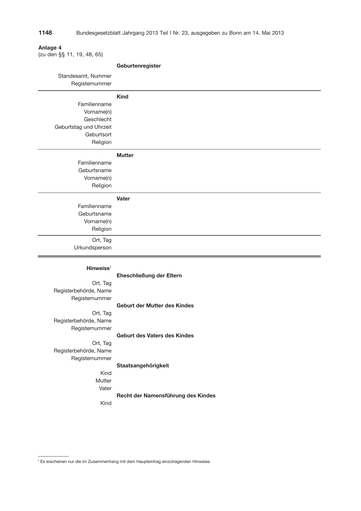 BGBl. 2013, Seite 1148 — Originalseite als Abbildung