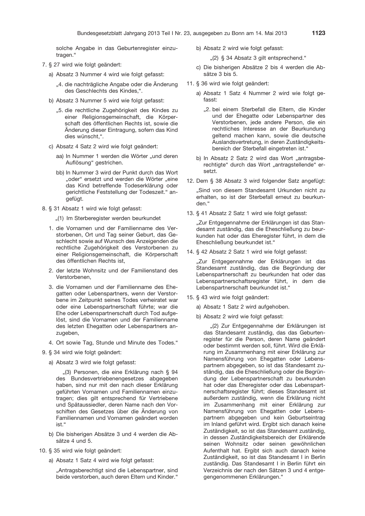 BGBl. 2013, Seite 1123 — Originalseite als Abbildung