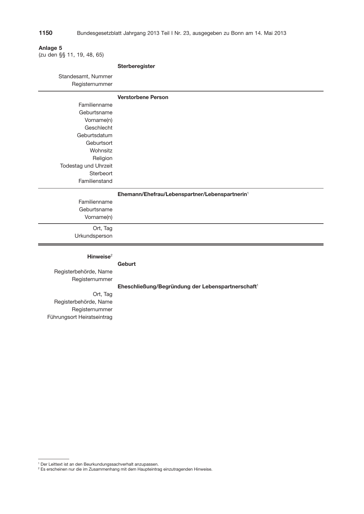 BGBl. 2013, Seite 1150 — Originalseite als Abbildung