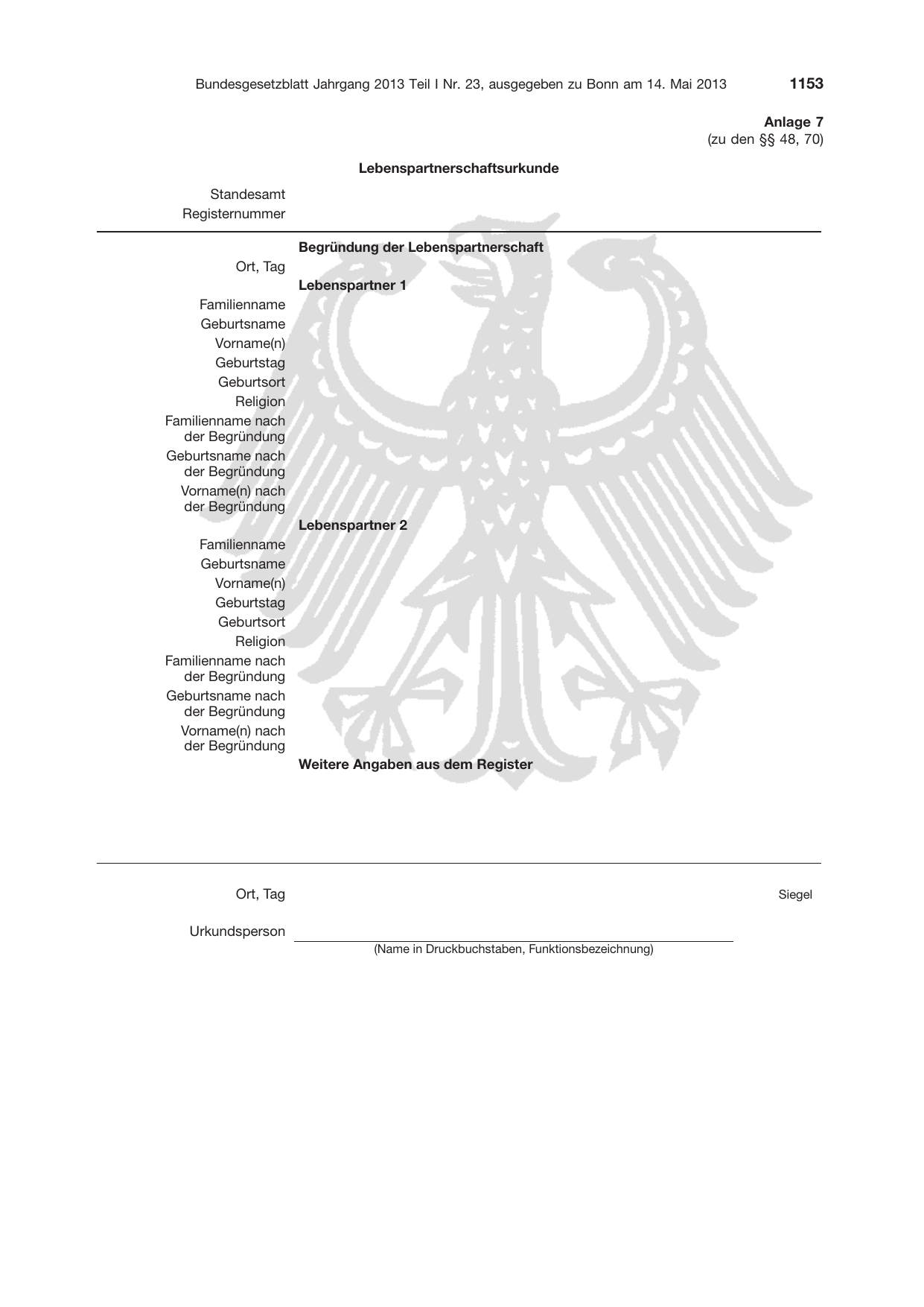 BGBl. 2013, Seite 1153 — Originalseite als Abbildung