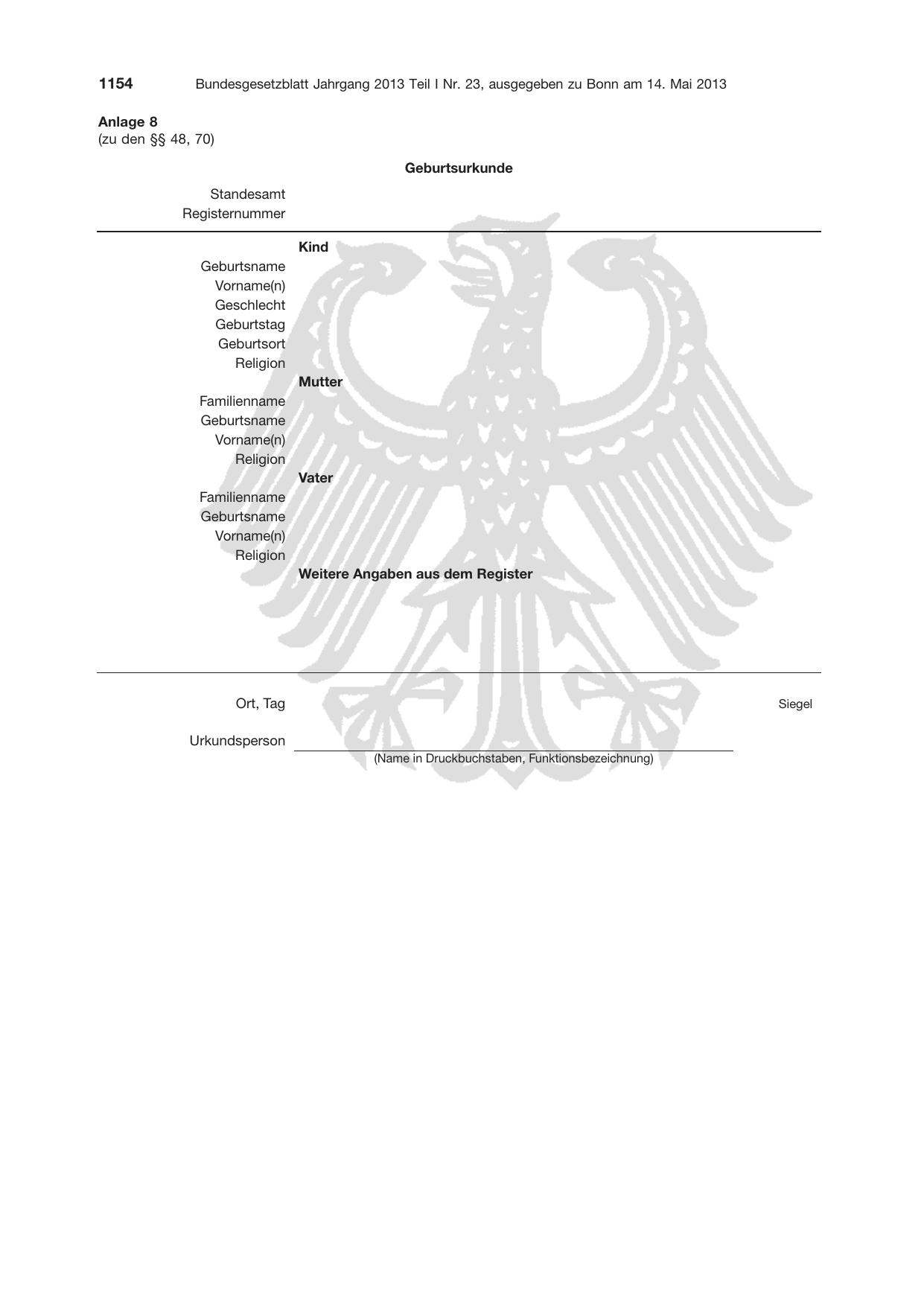 BGBl. 2013, Seite 1154 — Originalseite als Abbildung