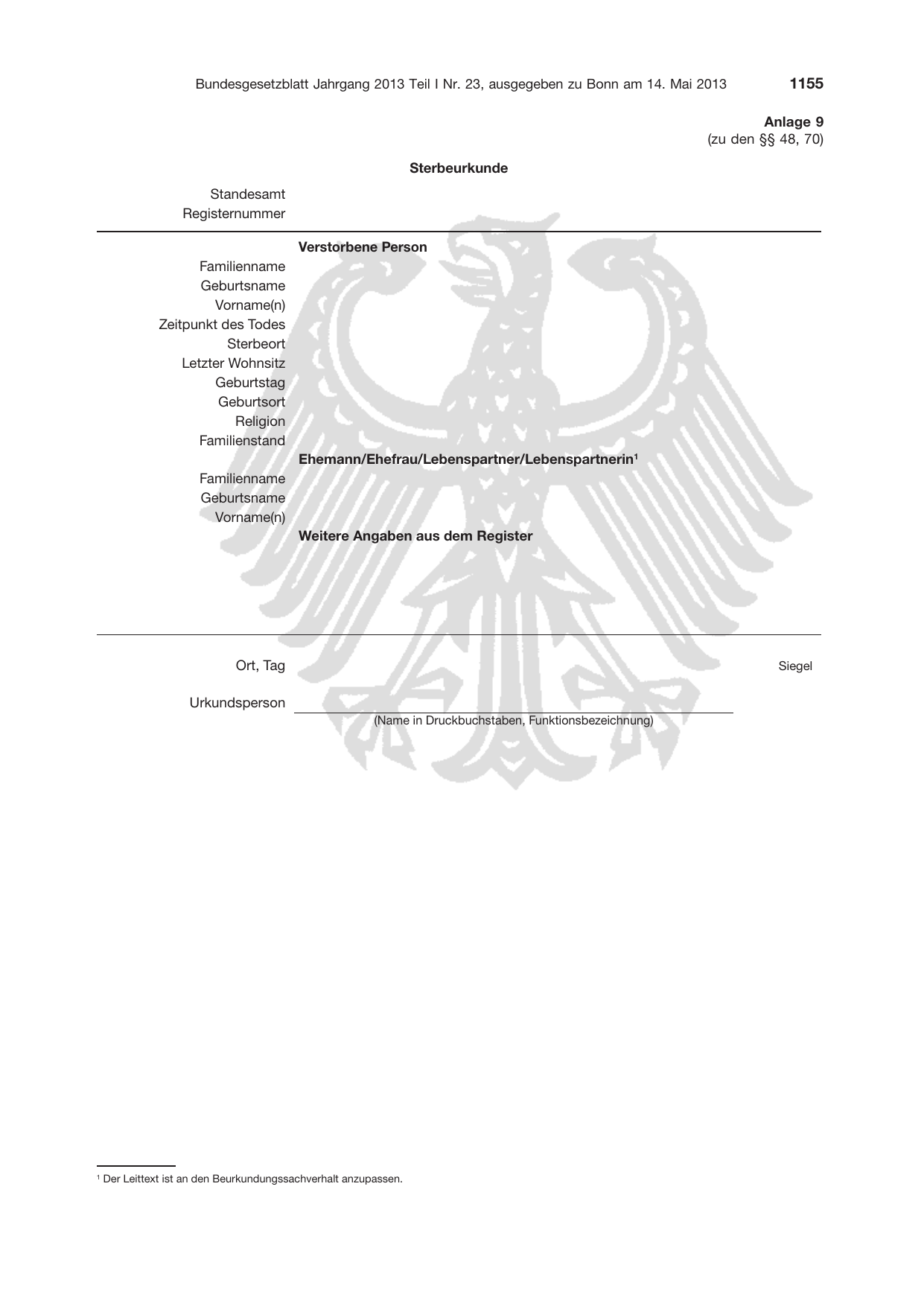 BGBl. 2013, Seite 1155 — Originalseite als Abbildung