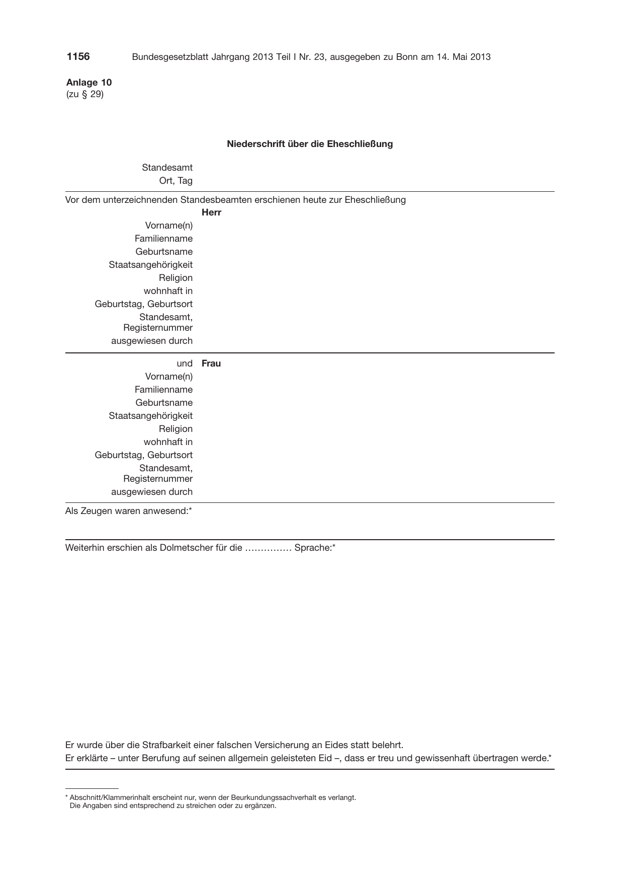 BGBl. 2013, Seite 1156 — Originalseite als Abbildung
