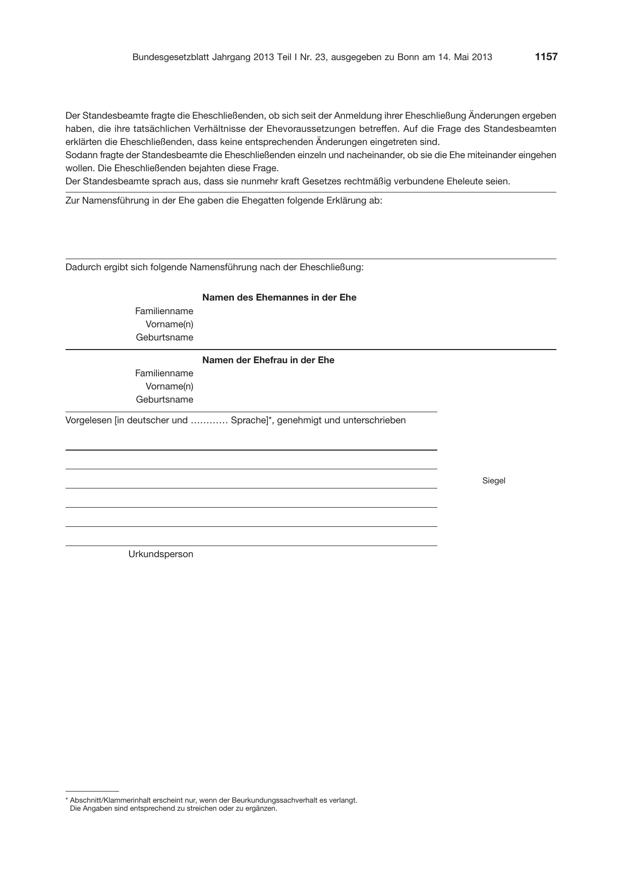 BGBl. 2013, Seite 1157 — Originalseite als Abbildung
